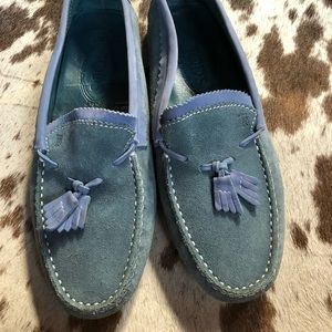 Tod’s light blue suede tassel driving shoes